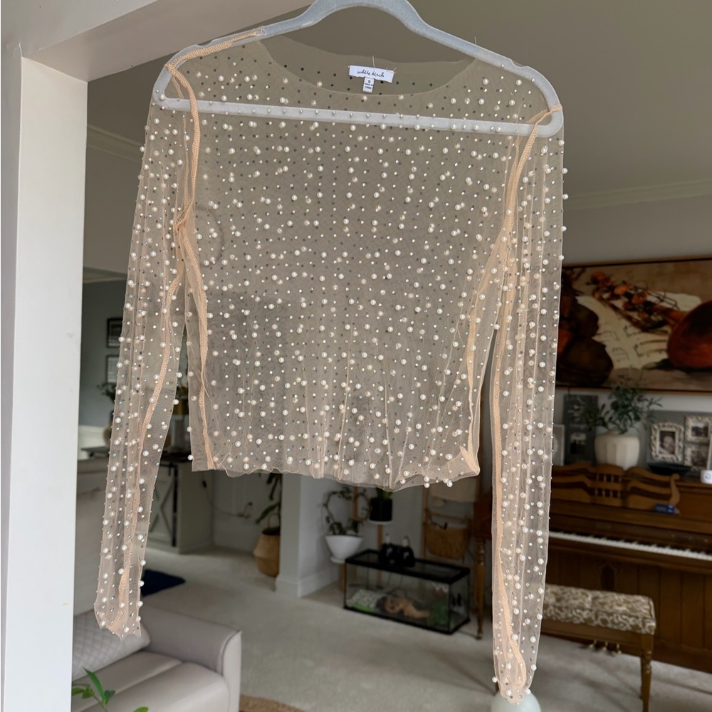 White Birch Sheer Top with Beaded Accents